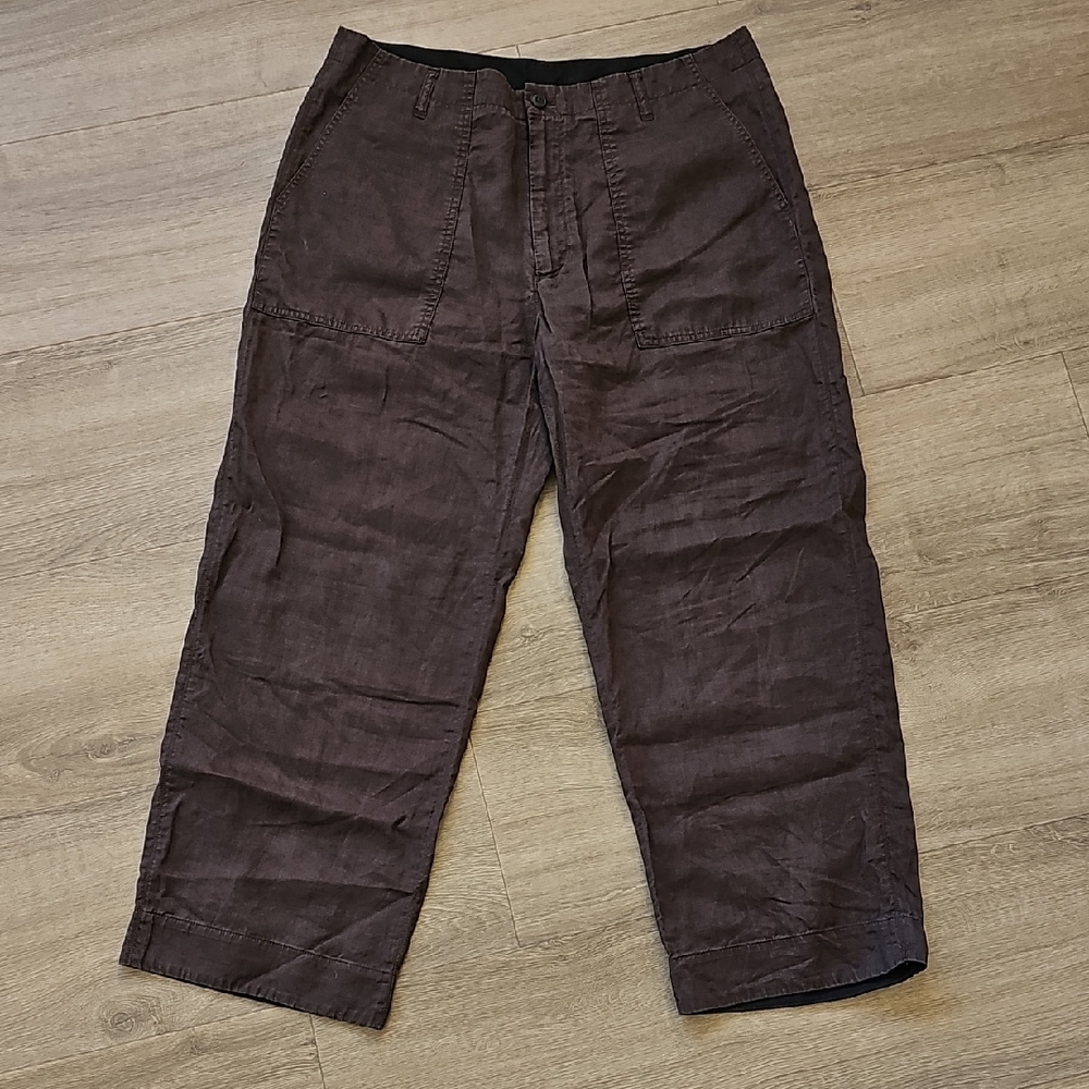 Muji Brown Linen Wide Leg Crop Pants Size XL